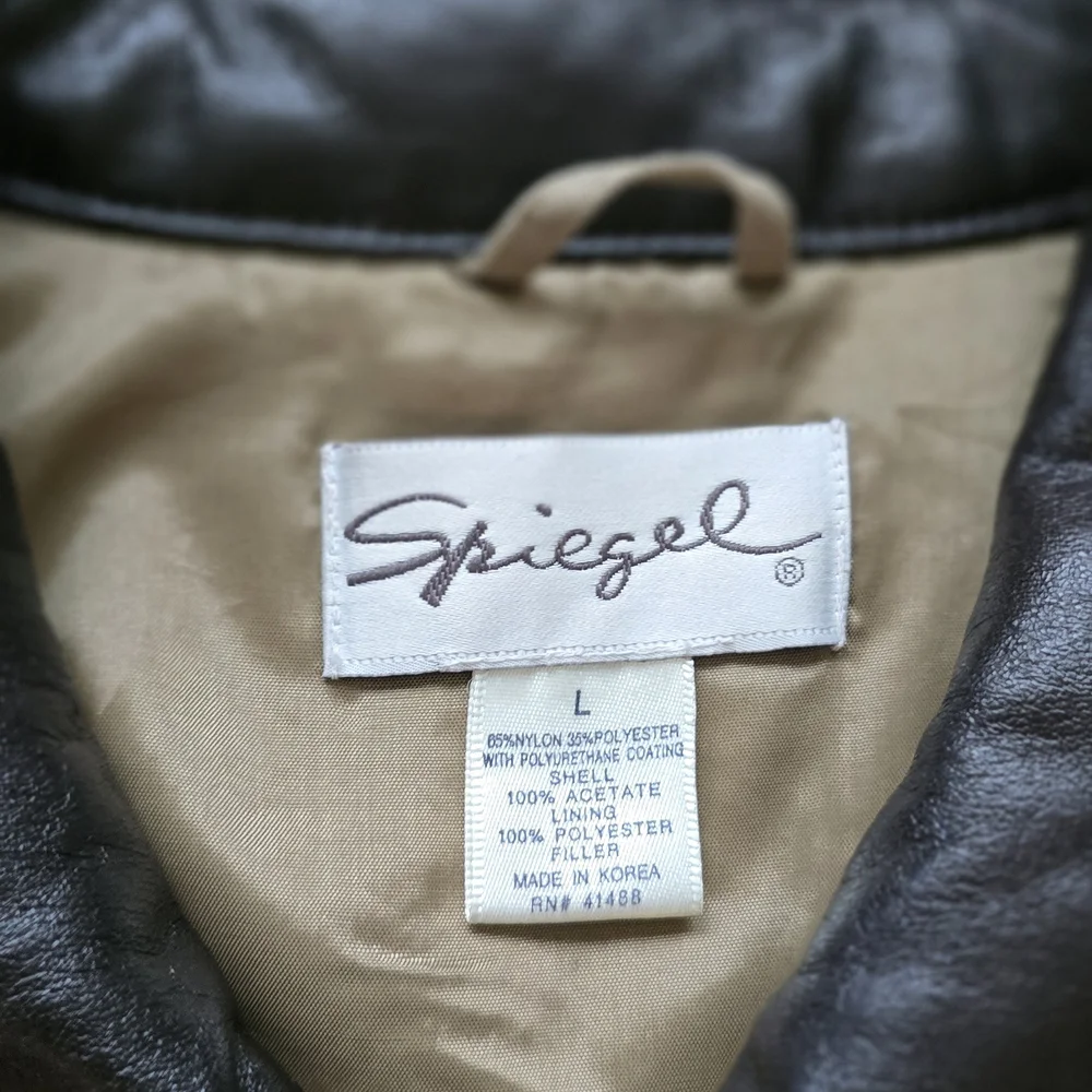 Vintage Spiegel Beige Quilted Jacket with Dark Faux Leather Trim - Picture 6 of 6